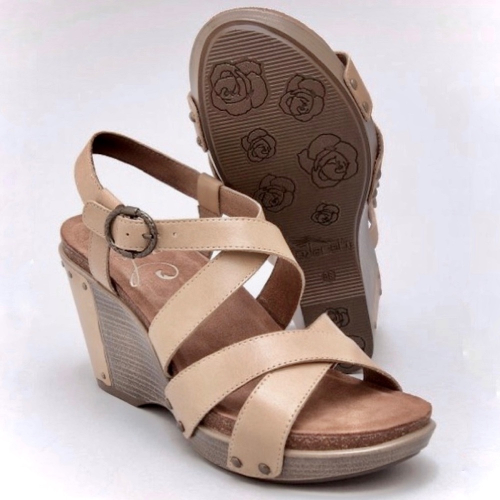 DANSKO tan / sand leather FRIDA wedge strappy sandals EU 38